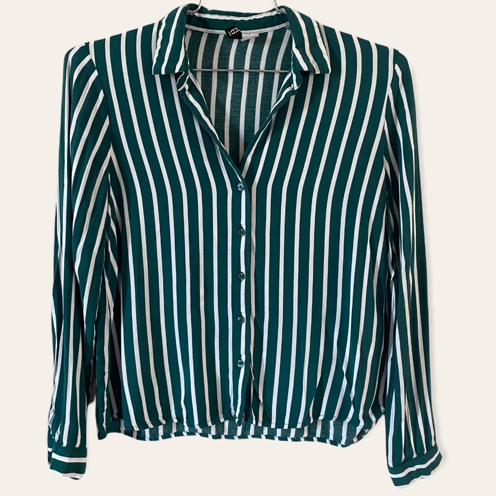 H&M Green /White Striped Button Down